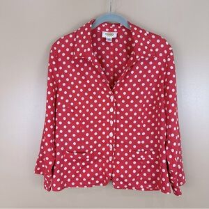 Talbots Coral Polkadot Linen Lightweight Shacket Blazer Jacket 12P Coastal